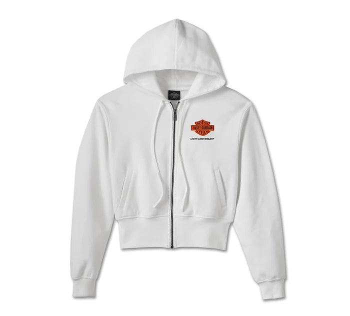 Women's 120th Anniversary Zip Front Hoodie - Bright White: 96893 Women's 120th Anniversary Zip Front Hoodie - Bright White: 96893