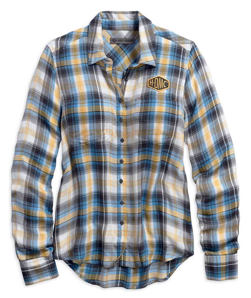 Women's HDMC Patch Plaid Long Sleeve Woven Shirt Women's HDMC Patch Plaid Long Sleeve Woven Shirt