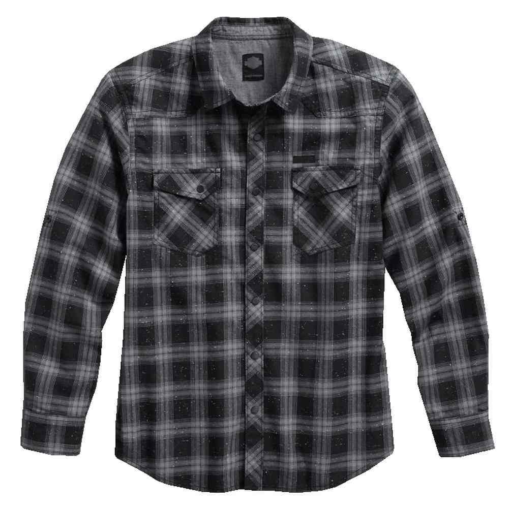 Men's Roll-Tab Sleeve Plaid Woven Shirt, Black 96568-17VM  Darling Downs  Harley-Davidson