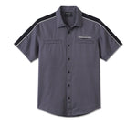 Men's Stacked Bar & Shield Short Sleeve Shirt - Colorblock - Harley Black & Ombre Blue - 96050-25VM