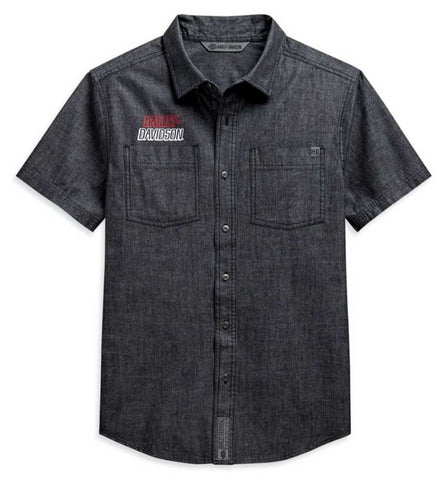 Harley-Davidson® Men's Chambray Slim Fit Short Sleeve Woven Shirt 99088-20VH