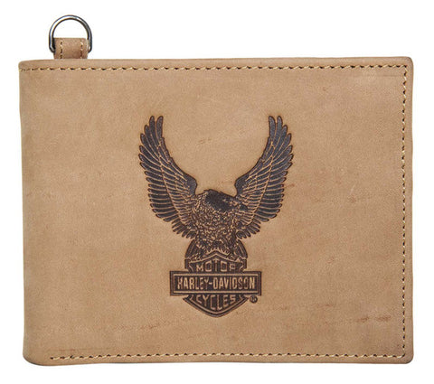 Harley-Davidson® Men's Eagle B&S Bi-Fold Genuine Leather RFID Wallet Tan - HDMWA11774