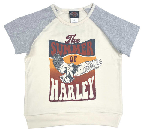Harley-Davidson® Little Girls' Relaxed Fit Short Sleeve Knit Tee - Cream & Gray - 1031257
