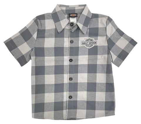 Harley-Davidson® Little Boys' B&S Short Sleeve Plaid Flannel Toddler Shirt - Gray - 1070235