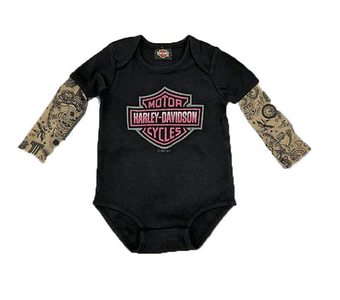 Harley-Davidson® Infant Girls' Black Creeper with Tattoo Sleeves - 3000153