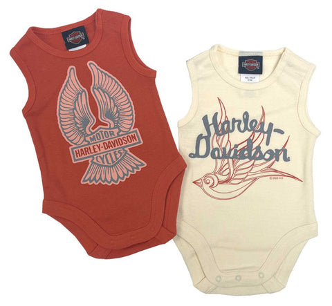 Harley-Davidson® Baby Girls' 2-Pack Newborn Rib Bodysuit Creeper Set-Orange/Cream - 3002229