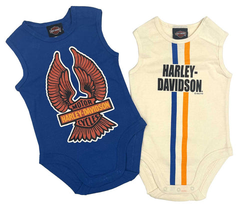 Harley-Davidson® Baby Boys' 2-Pack Newborn Rib Bodysuit Creeper Set - Blue/White - 3052231