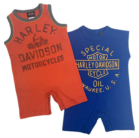 Harley-Davidson® Baby Boys' 2-Pack Newborn Sleeveless Romper Set - Orange & Blue - 3052235
