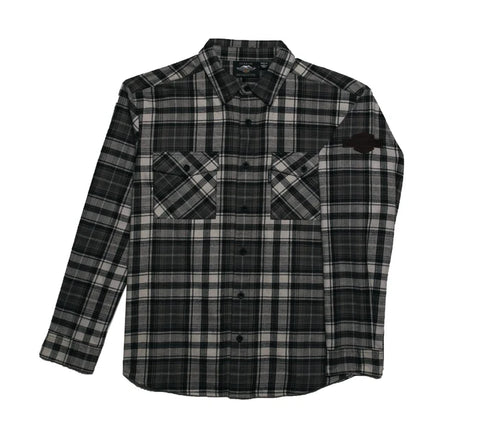 Men's Oil Can Bar & Shield Embroidered Plaid Flannel Shirt - 96153-22VM