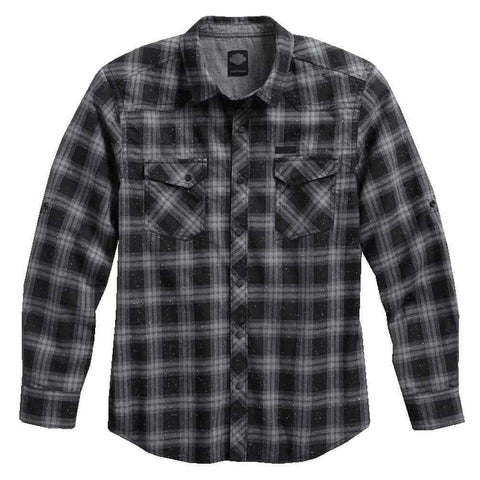 Men's Roll-Tab Sleeve Plaid Woven Shirt, Black 96568-17VM