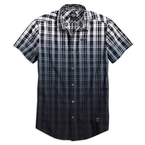 Men's Dip Dye Plaid Short Sleeve Shirt - 96489-16VM