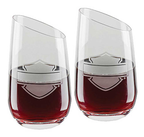 Harley-Davidson® Silhouette Bar & Shield Stemless Angled Wine Glass Set - HDL-18797