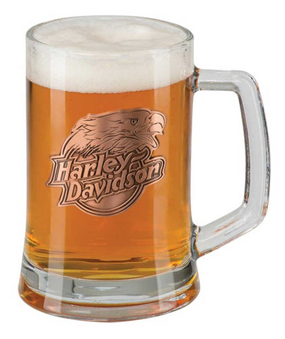 Harley-Davidson® Copper Eagle Medallion Hand Blown Glass Heavy Beer Mug - HDL-18802