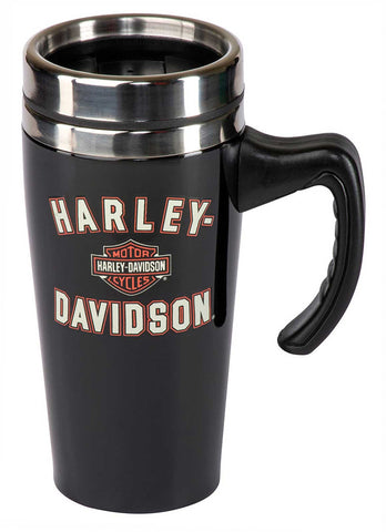 Harley-Davidson® Travel Mug, Bar & Shield Double-Wall Stainless Steel w/ Handle - HDX-98643